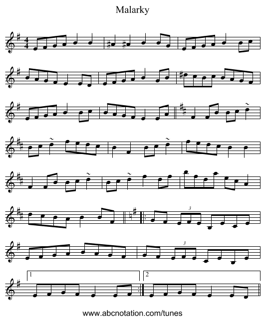 Malarky - staff notation
