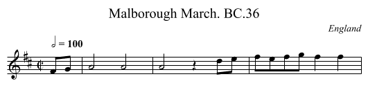 Malborough March. BC.36 - staff notation