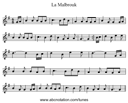 Malbrouk, La - staff notation