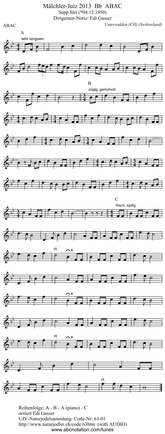 Mälchler-Juiz 2013 Bb ABAC - staff notation