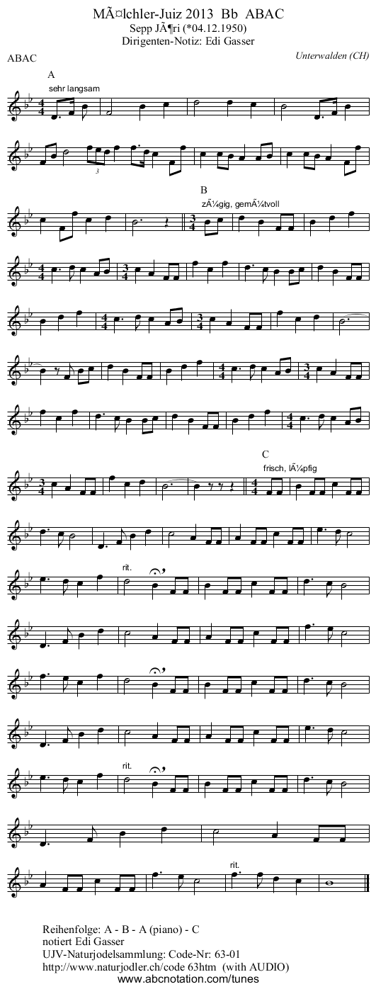 Mälchler-Juiz 2013 Bb ABAC - staff notation