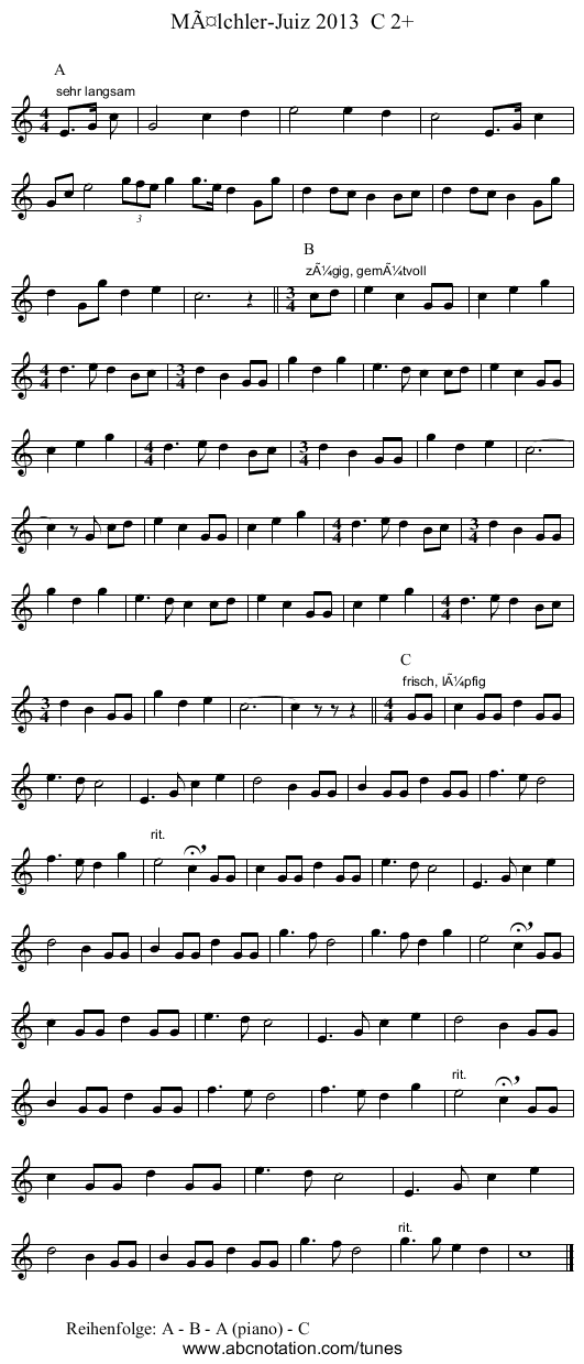MÃ¤lchler-Juiz 2013  C 2+ - staff notation