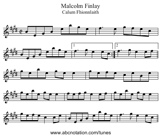 Malcolm Finlay - staff notation