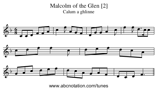 Malcolm of the Glen [2] - staff notation