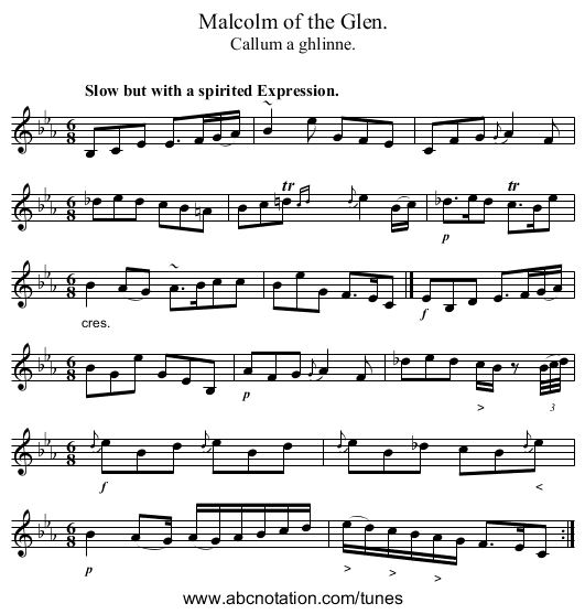 Malcolm of the Glen. - staff notation