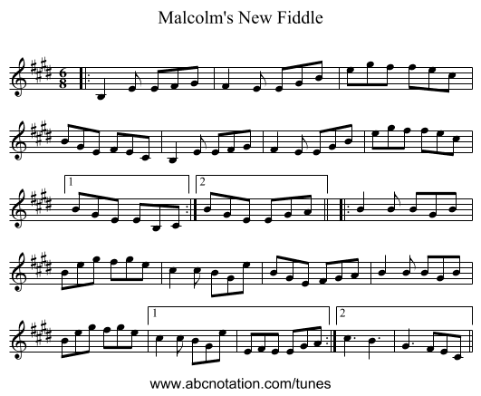 Malcolm's New Fiddle - staff notation