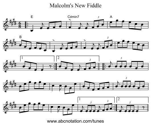 Malcolm's New Fiddle - staff notation