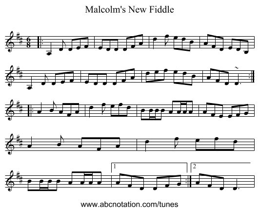 Malcolm's New Fiddle - staff notation