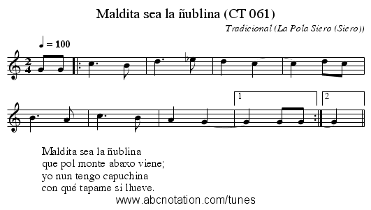 Maldita sea la ñublina (CT 061) - staff notation
