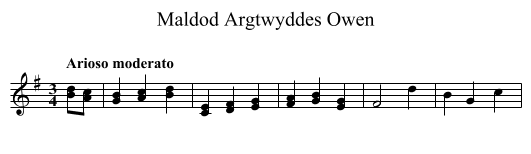 Maldod Argtwyddes Owen - staff notation