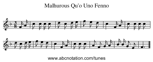 Malhurous Qu'o Uno Fenno - staff notation