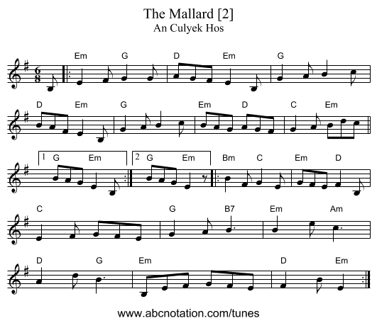 Mallard [2], The - staff notation