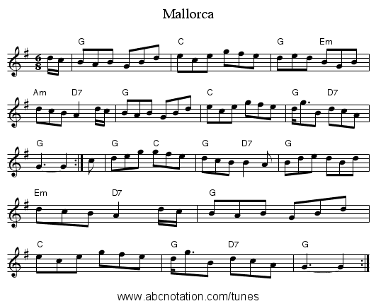 Mallorca - staff notation