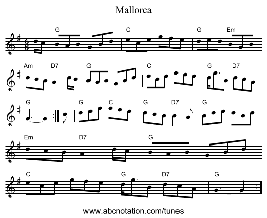 Mallorca - staff notation