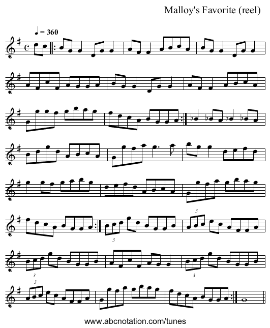 Malloy's Favorite (reel) - staff notation