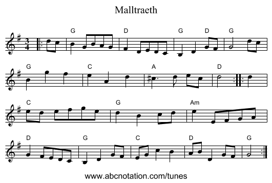 Malltraeth - staff notation