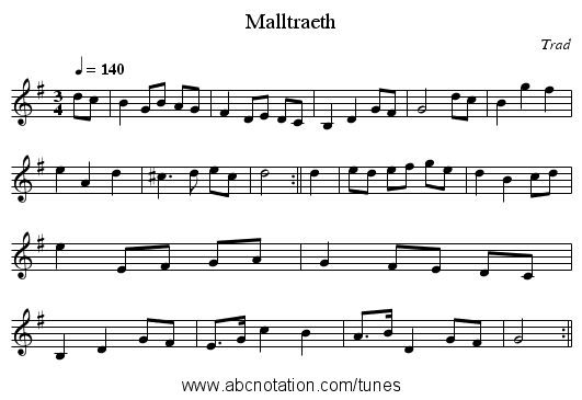 Malltraeth - staff notation