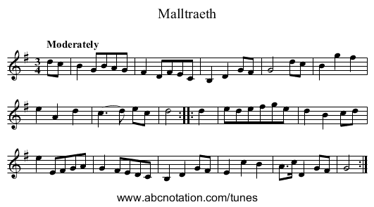 Malltraeth - staff notation