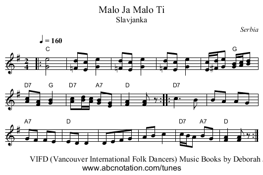 Malo Ja Malo Ti - staff notation