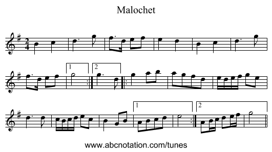 Malochet - staff notation