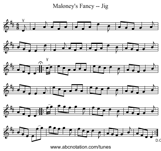 Maloney's Fancy -- Jig - staff notation
