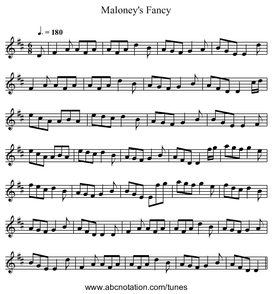 Maloney's Fancy - staff notation