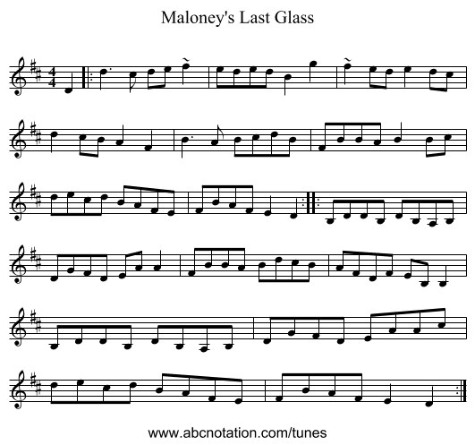 Maloney's Last Glass - staff notation