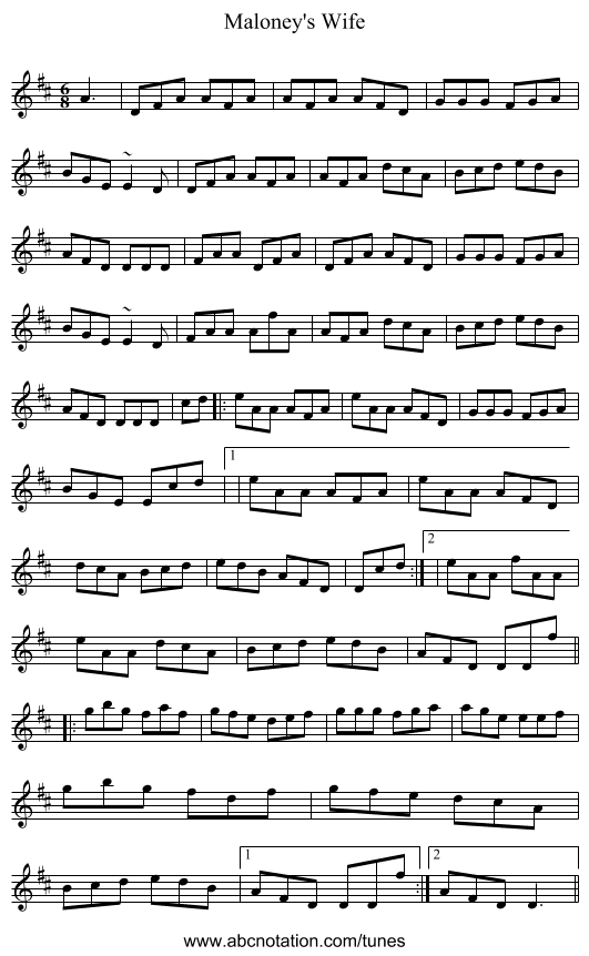 Maloney's Wife - staff notation
