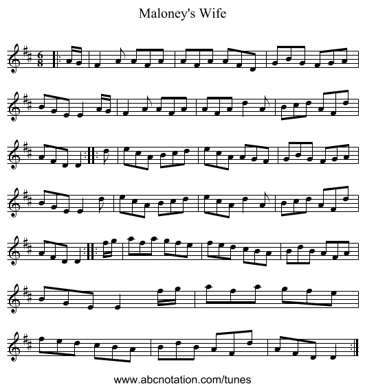 Maloney's Wife - staff notation