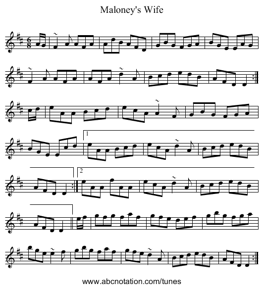 Maloney's Wife - staff notation