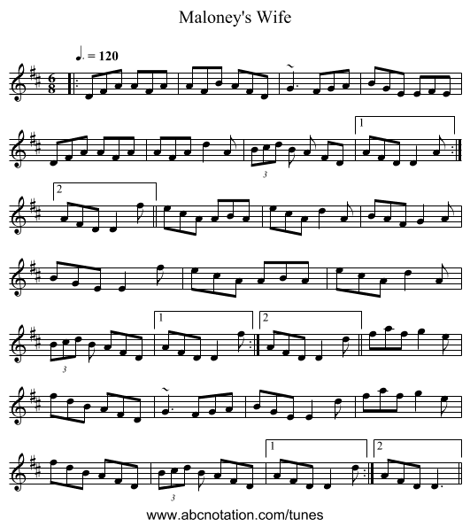 Maloney's Wife - staff notation