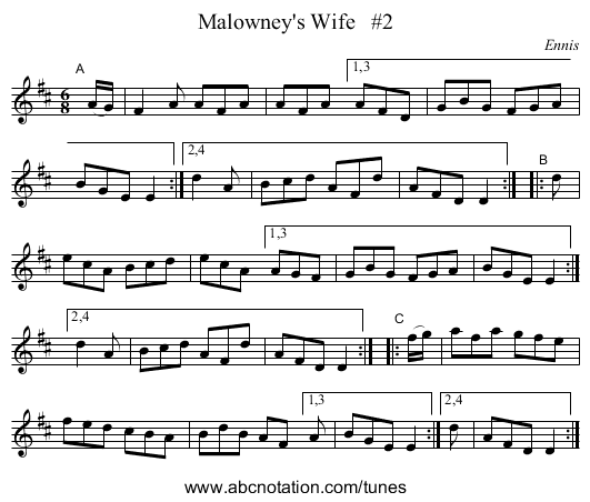 Malowney's Wife   #2 - staff notation