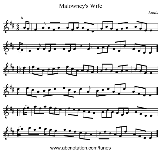 Malowney's Wife - staff notation