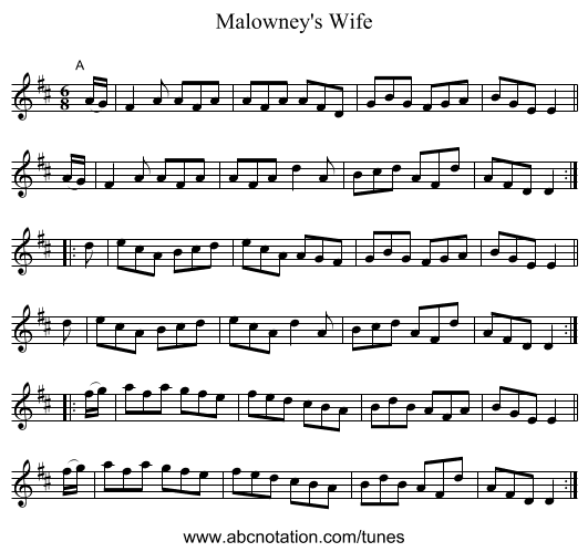 Malowney's Wife - staff notation