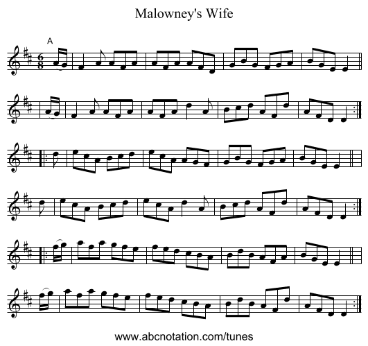 Malowney's Wife - staff notation