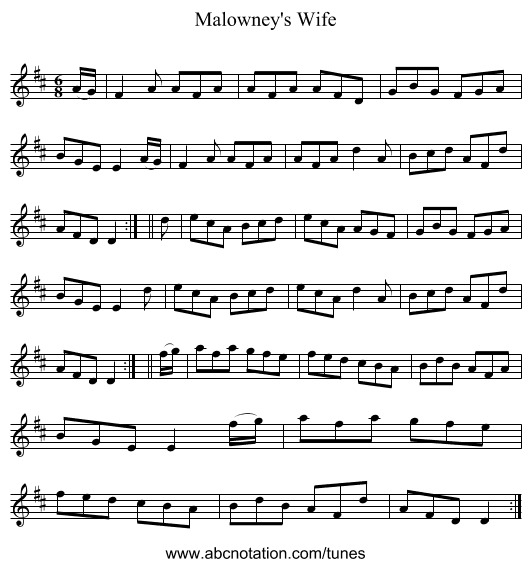 Malowney's Wife - staff notation