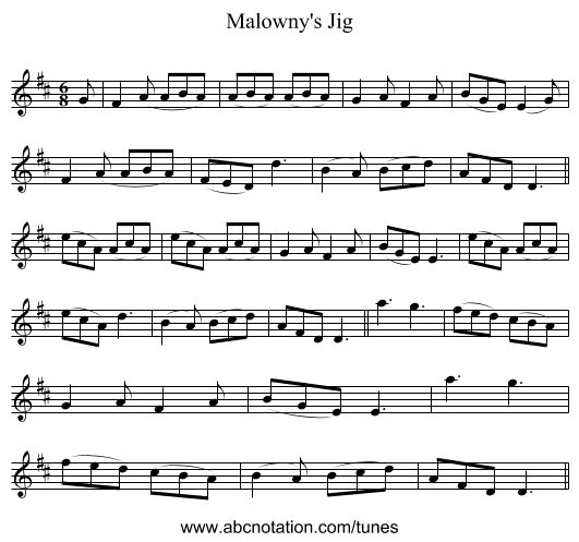 Malowny's Jig - staff notation