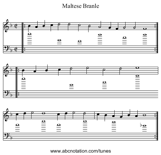 Maltese Branle - staff notation