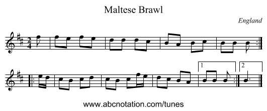 Maltese Brawl - staff notation