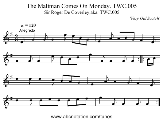 Maltman Comes On Monday. TWC.005, The - staff notation