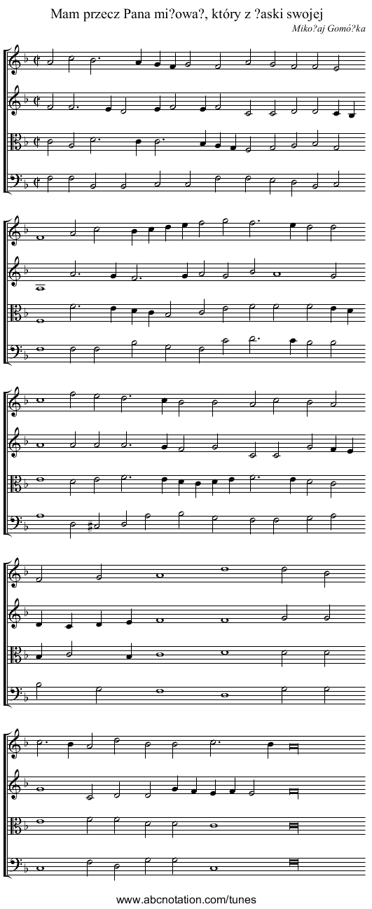 Mam przecz Pana mi?owa?, który z ?aski swojej - staff notation