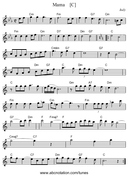 Mama    [C] - staff notation