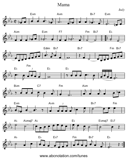 Mama - staff notation