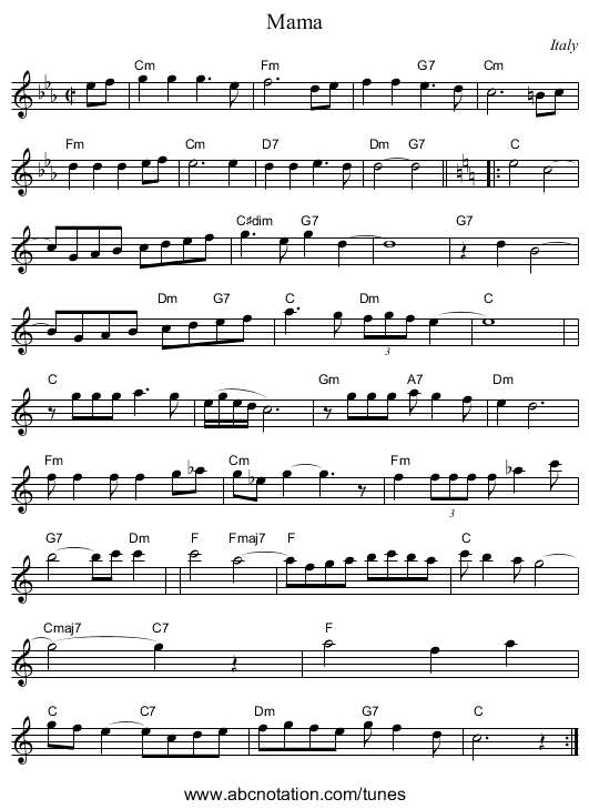 Mama - staff notation