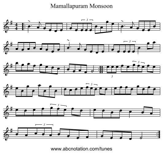 Mamallapuram Monsoon - staff notation