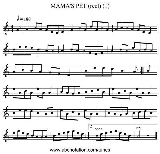MAMA'S PET (reel) (1) - staff notation