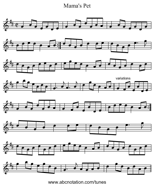 Mama's Pet - staff notation