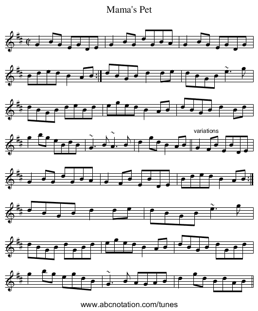 Mama's Pet - staff notation