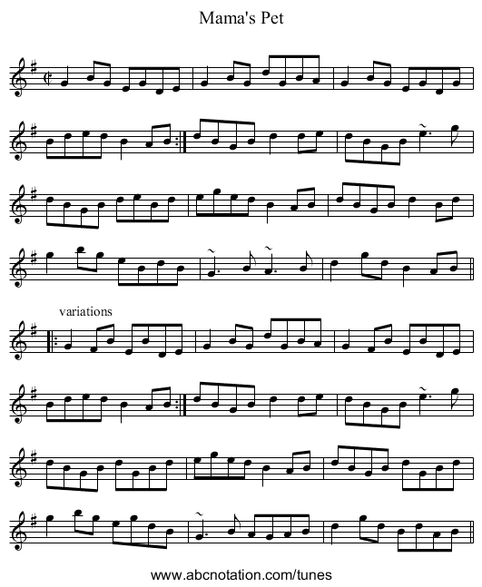 Mama's Pet - staff notation