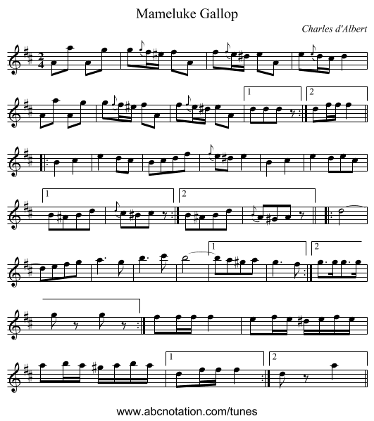 Mameluke Gallop - staff notation